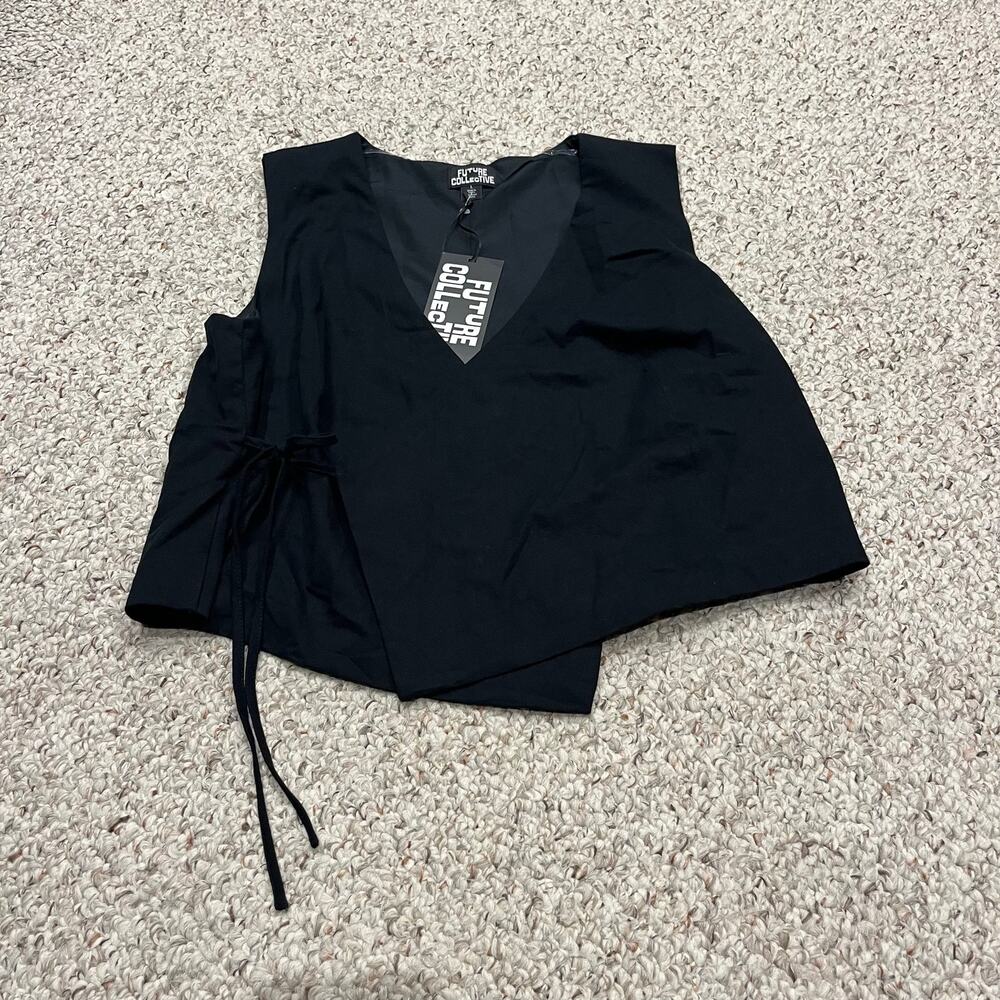 NEW Future Collective Wrap Vest Side Tie L Black Casual Costume Preppy